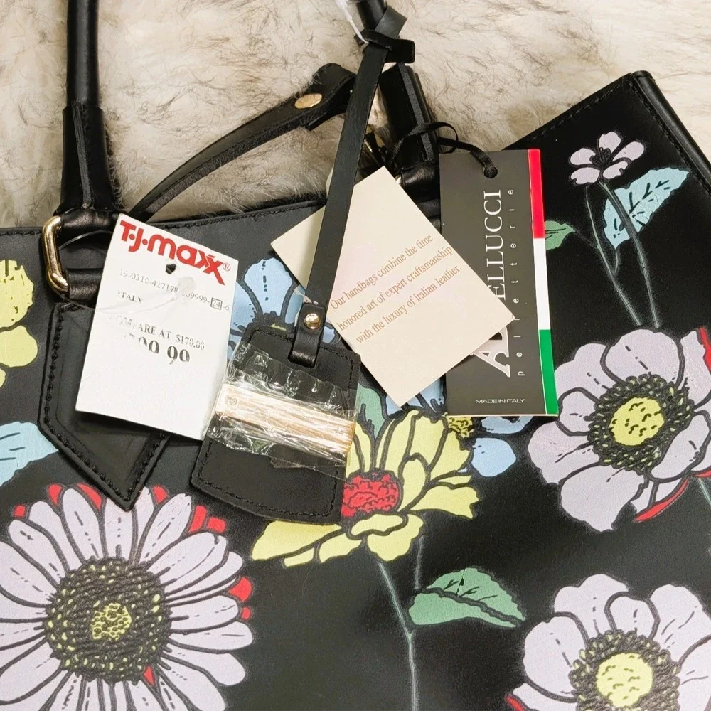 A.BELLUCCI Genuine Leather Multi Color Floral Print Purse with Dust Bag